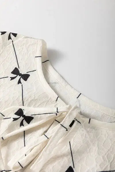 Bow Print Tie Neck Half Sleeve Dress - Trendsi - Flyclothing LLC