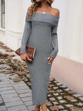 Devine Off-Shoulder Long Sleeve Wrap Dress - Trendsi - Flyclothing LLC