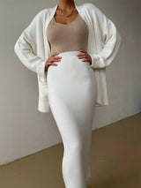 Pocketed Long Sleeve Cardigan and Skirt Sweater Set - Trendsi - Flyclothing LLC