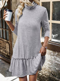 Frill Turtleneck Long Sleeve Dress - Trendsi