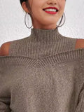 Cold Shoulder Turtleneck Sweater - Trendsi - Flyclothing LLC