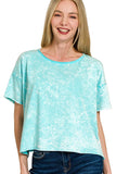 Zenana Washed Crew Neck Short Sleeve Crop Box Tee - Trendsi