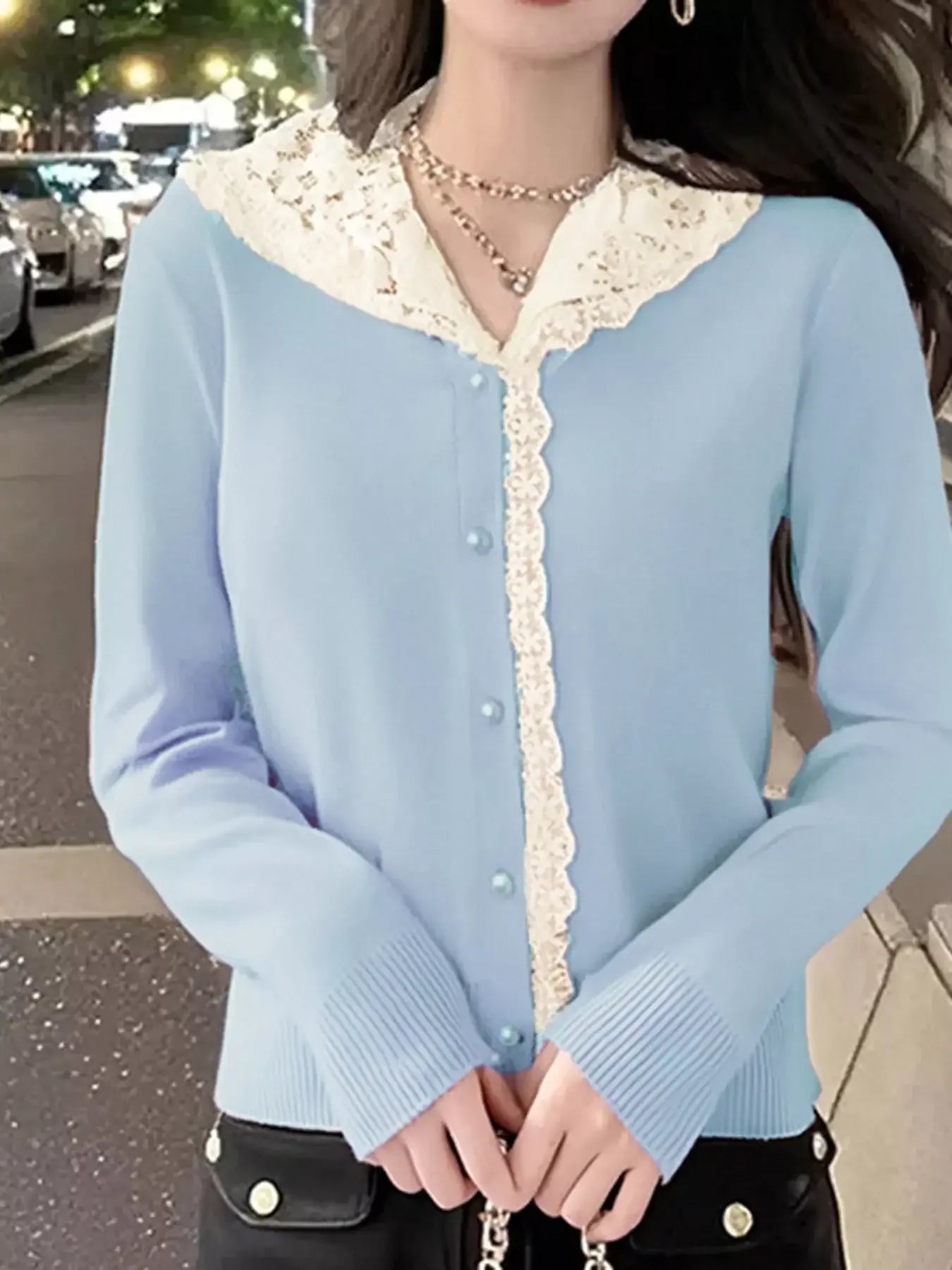 Lace Trim Hooded Cardigan - Trendsi - Flyclothing LLC