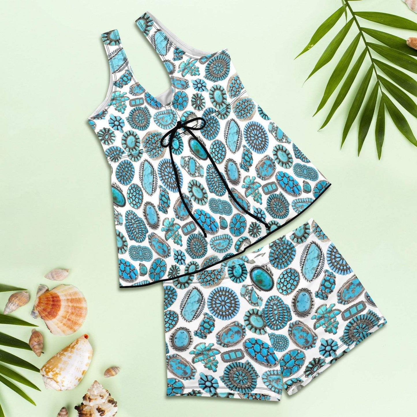 Baha Ranch Turquoise Crazy Tankini Boy Shorts Swim Set - Baha Ranch Western Wear - Flyclothing LLC