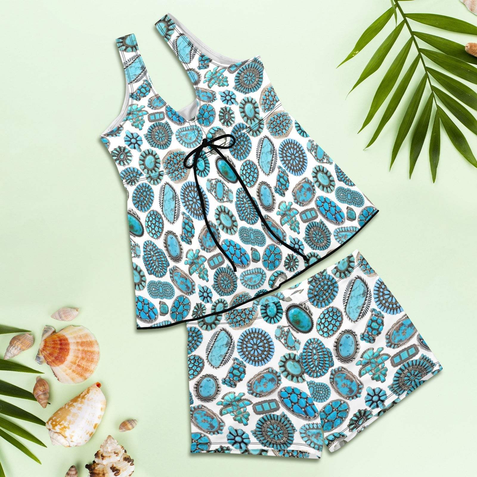 Baha Ranch Turquoise Crazy Tankini Boy Shorts Swim Set - Baha Ranch Western Wear - Flyclothing LLC