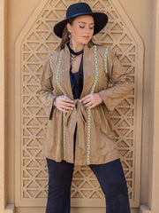 Plus Size Long Sleeve Tie Waist Cardigan - Trendsi