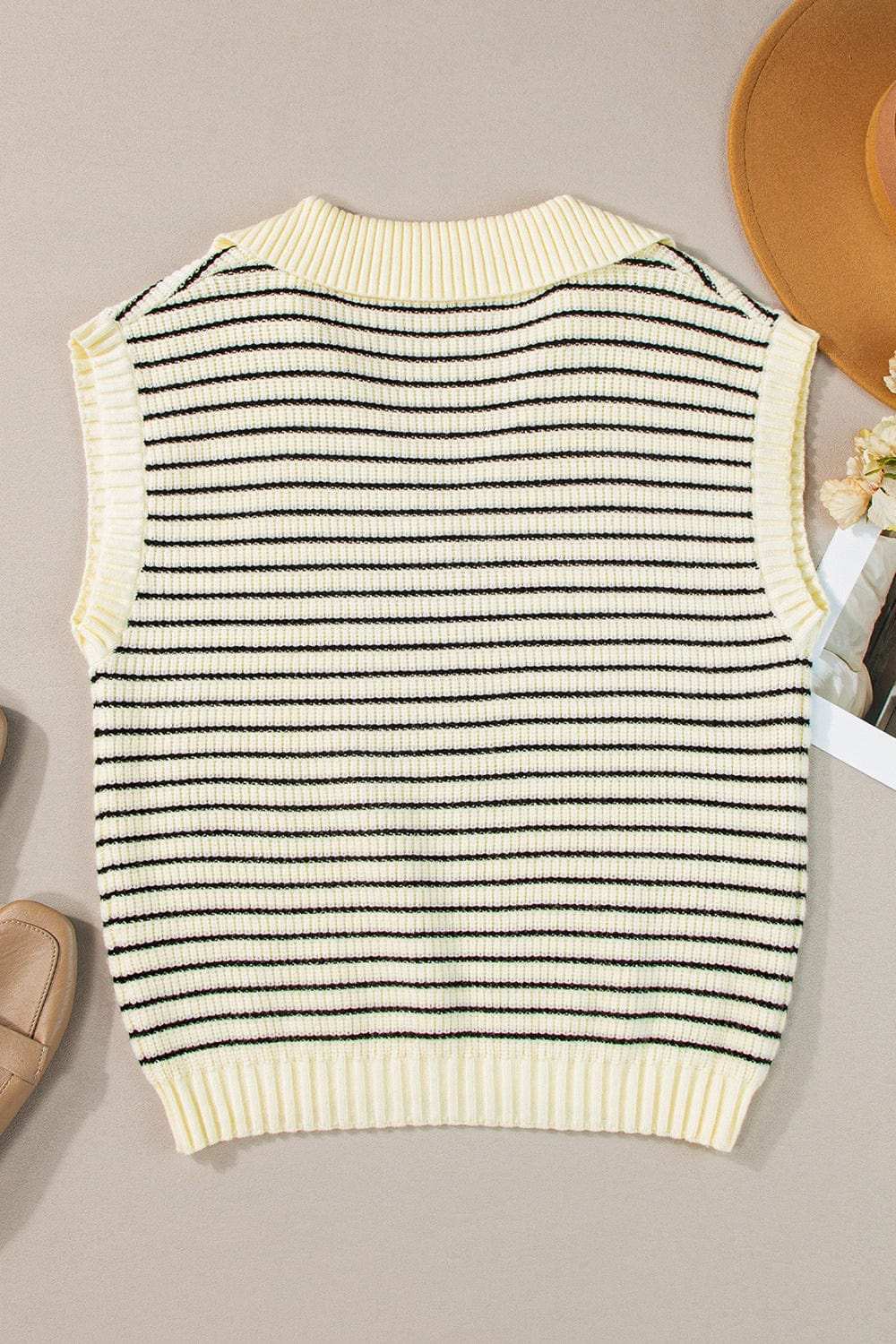 Striped Collared Neck Tank - Trendsi - Flyclothing LLC