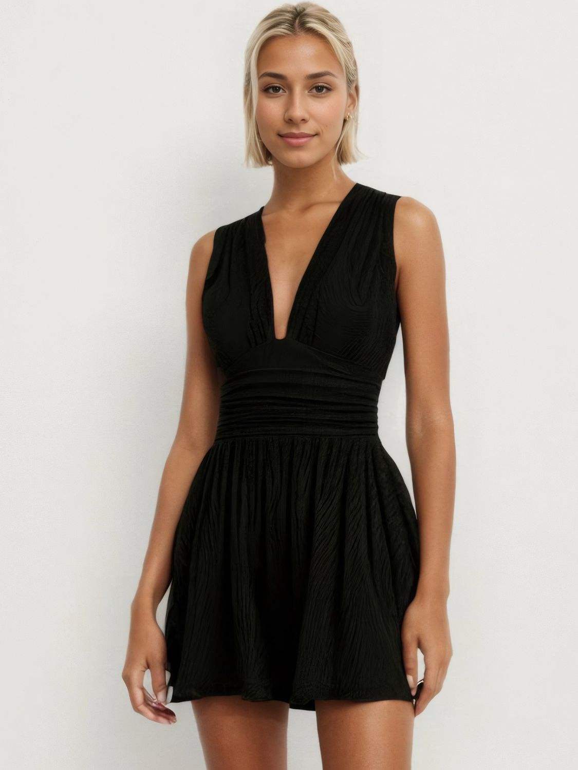 Ruched Plunge Sleeveless Romper - Trendsi - Flyclothing LLC