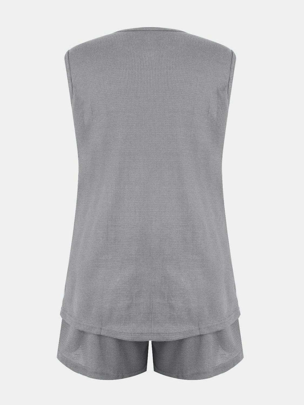 Full Size Waffle-Knit Notched Top and Shorts Set - Trendsi - Flyclothing LLC