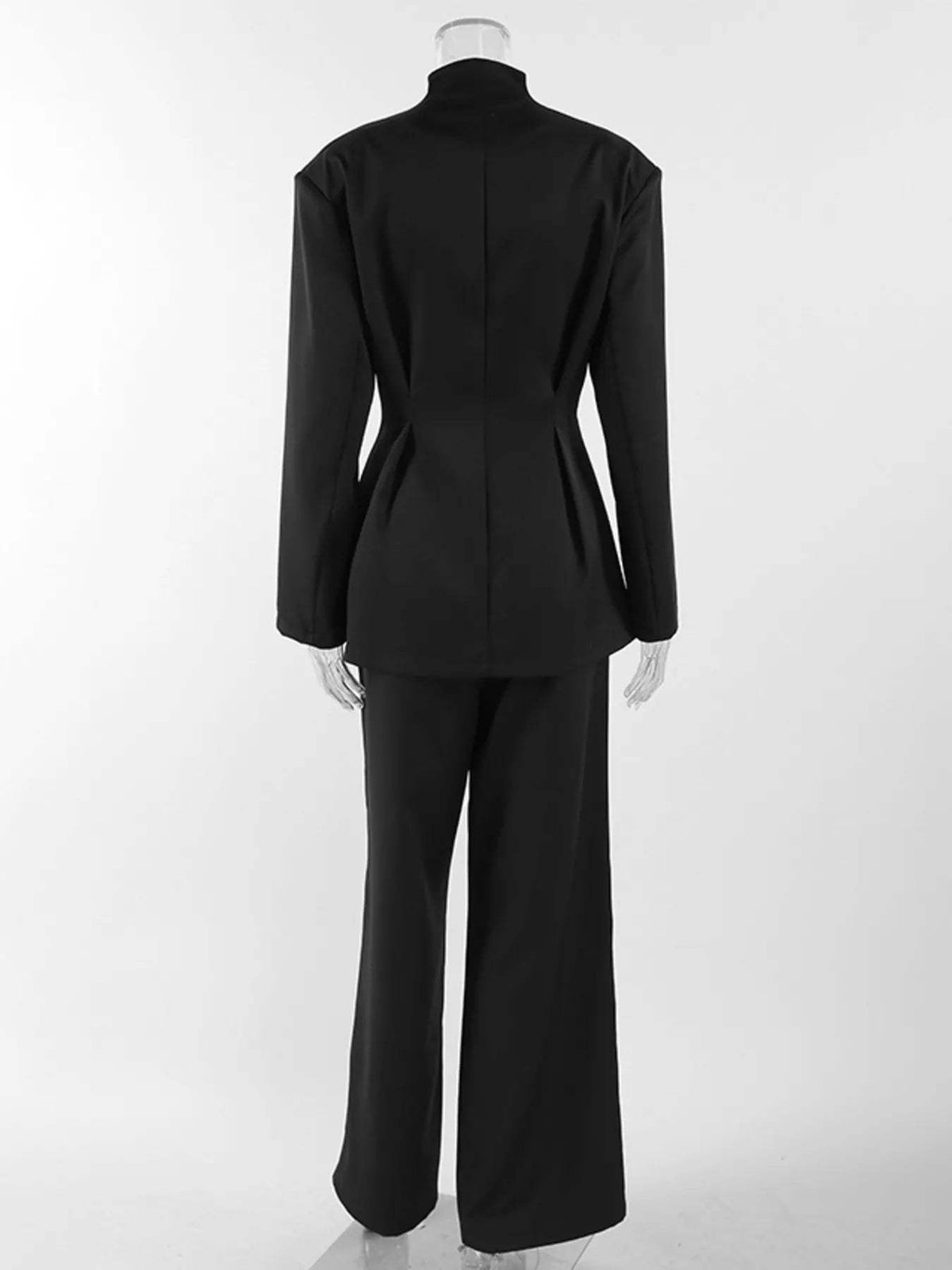 Chic Button Down Pleated Blazer and Wide-Leg Pants Suit Set - Trendsi - Flyclothing LLC