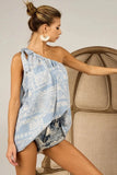 BiBi Aztec Printed Woven Tied Ribbon One Shoulder Top - Trendsi
