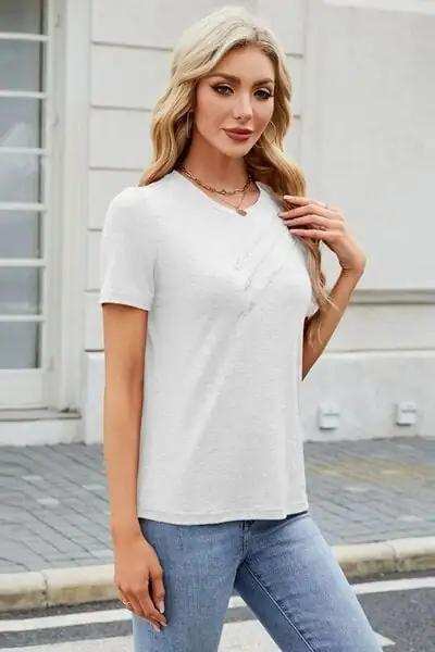 Round Neck Short Sleeve T-Shirt - Trendsi - Flyclothing LLC