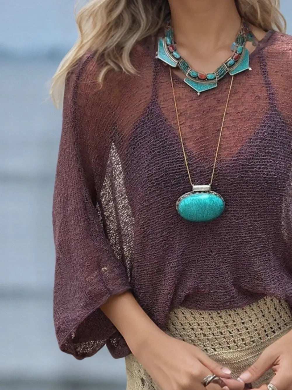 Round Neck Long Sleeve Cover-Up - Trendsi - Flyclothing LLC