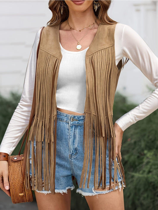 Fringe Open Front Vest Coat - Trendsi