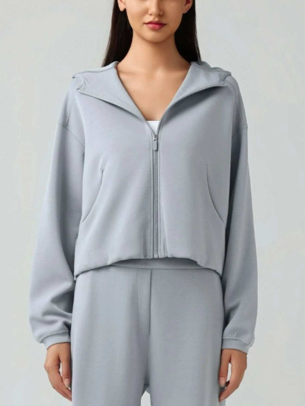 Zip Up Dropped Shouder Active Hooded - Trendsi - Flyclothing LLC