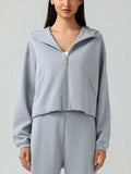 Zip Up Dropped Shouder Active Hooded - Trendsi - Flyclothing LLC