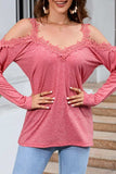 Lace Detail Cold Shoulder Long Sleeve T-Shirt - Trendsi - Flyclothing LLC