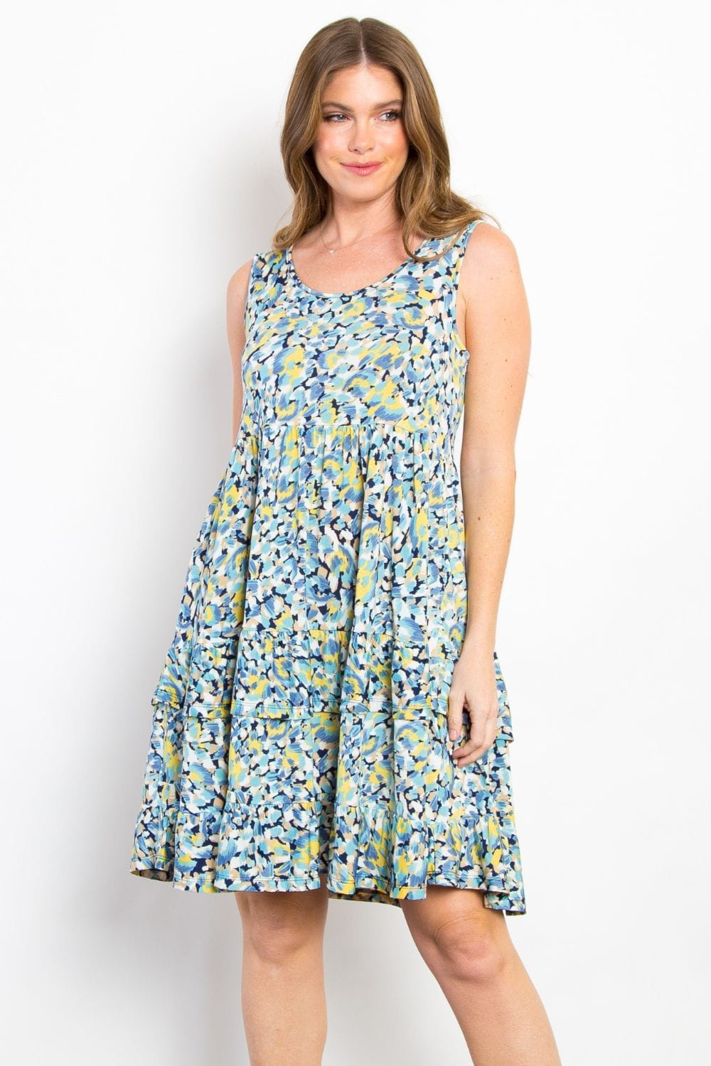 Be Stage Full Size Print Wrinkle Free Ruffled Dress - Trendsi