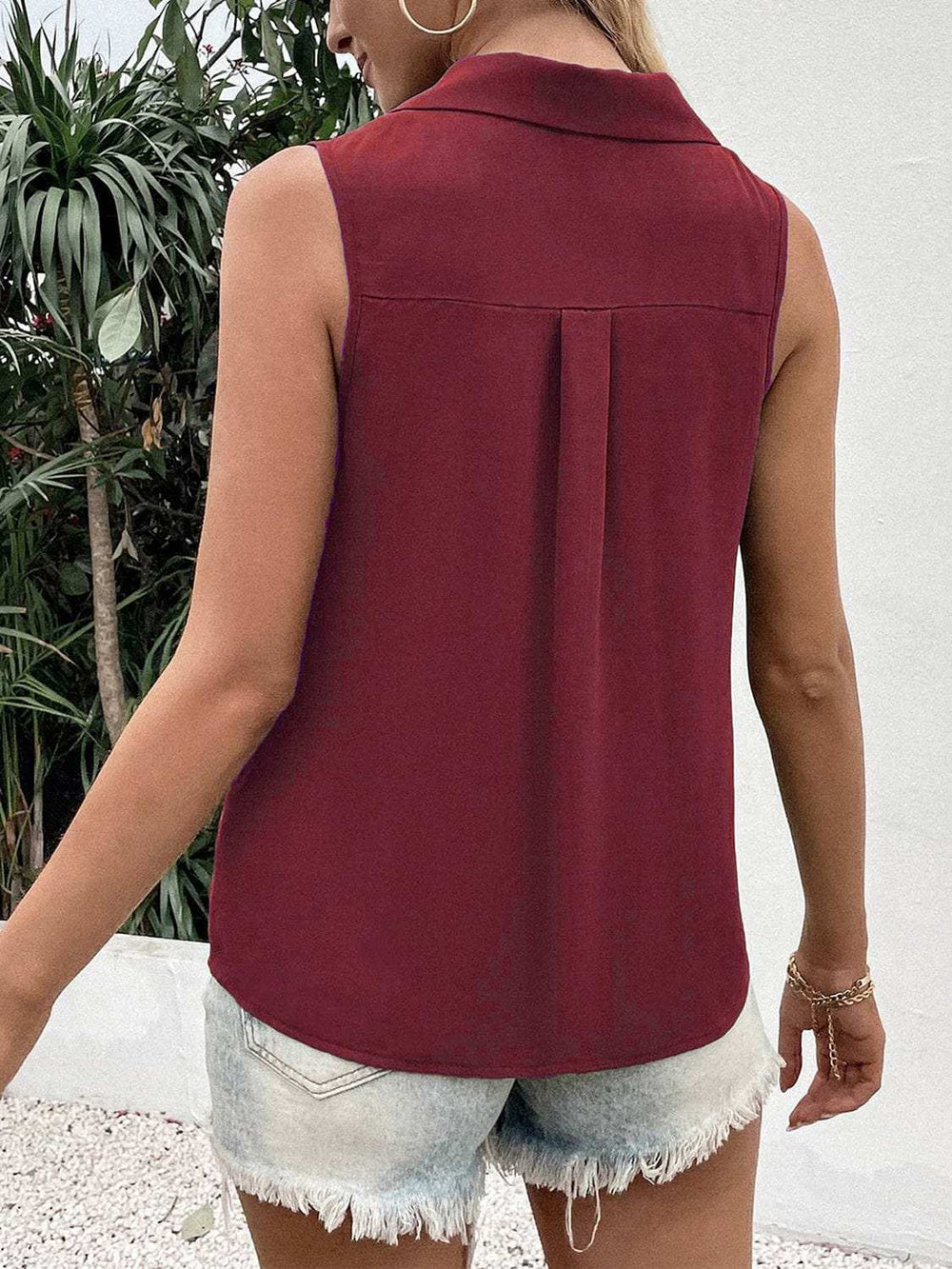 Full Size Johnny Collar Button Up Tank - Trendsi - Flyclothing LLC