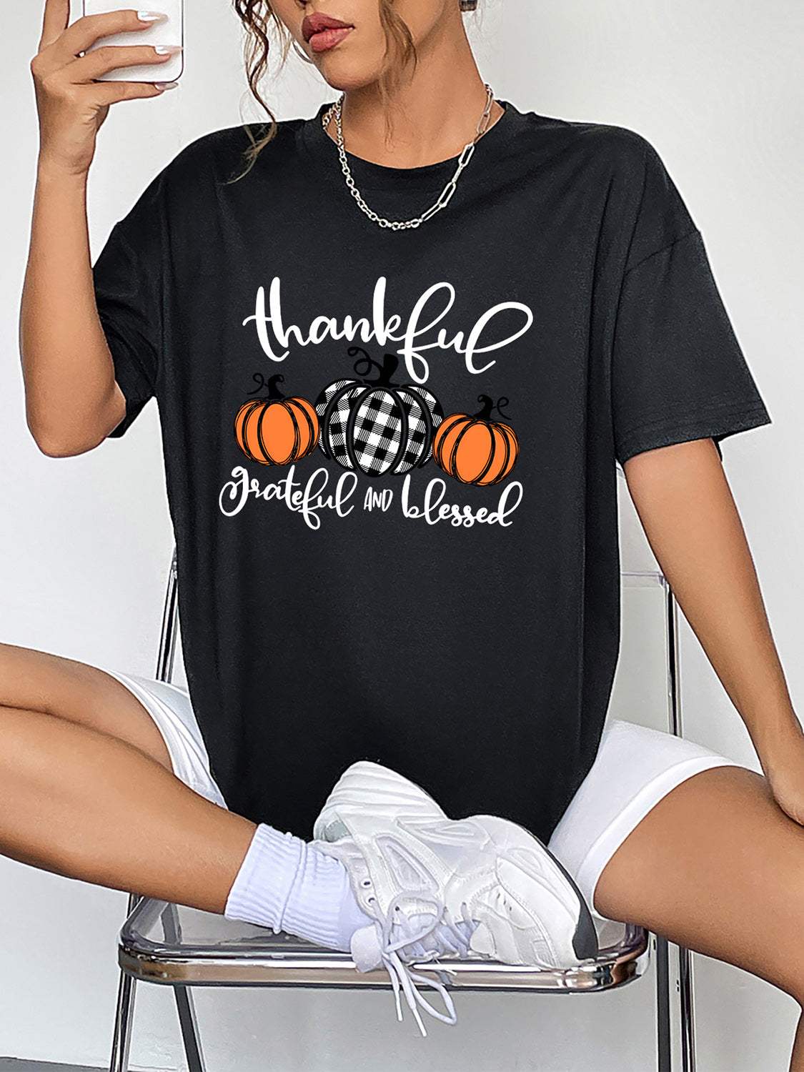 Round Neck Short Sleeve Fall Season Graphic T-Shirt - Trendsi - Flyclothing LLC