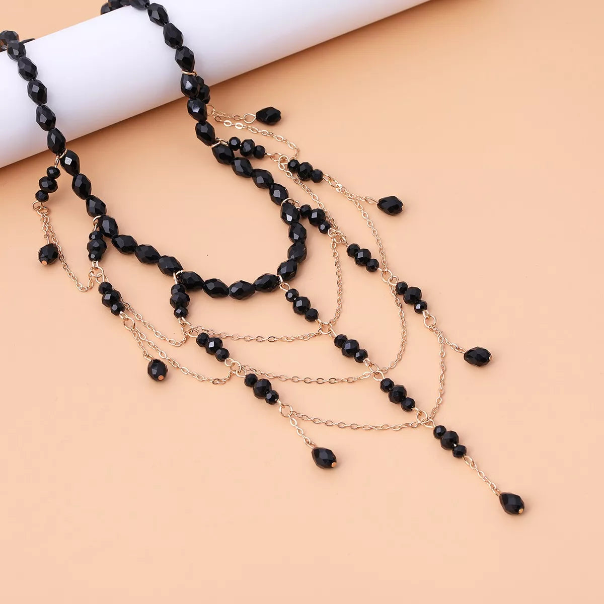 Beaded Choker Necklace with Draping Chains - Trendsi - Flyclothing LLC