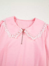 Peter Pan Lace Embellished Neck Sweatshirt and Skirt Two Piece Set - Trendsi - Flyclothing LLC