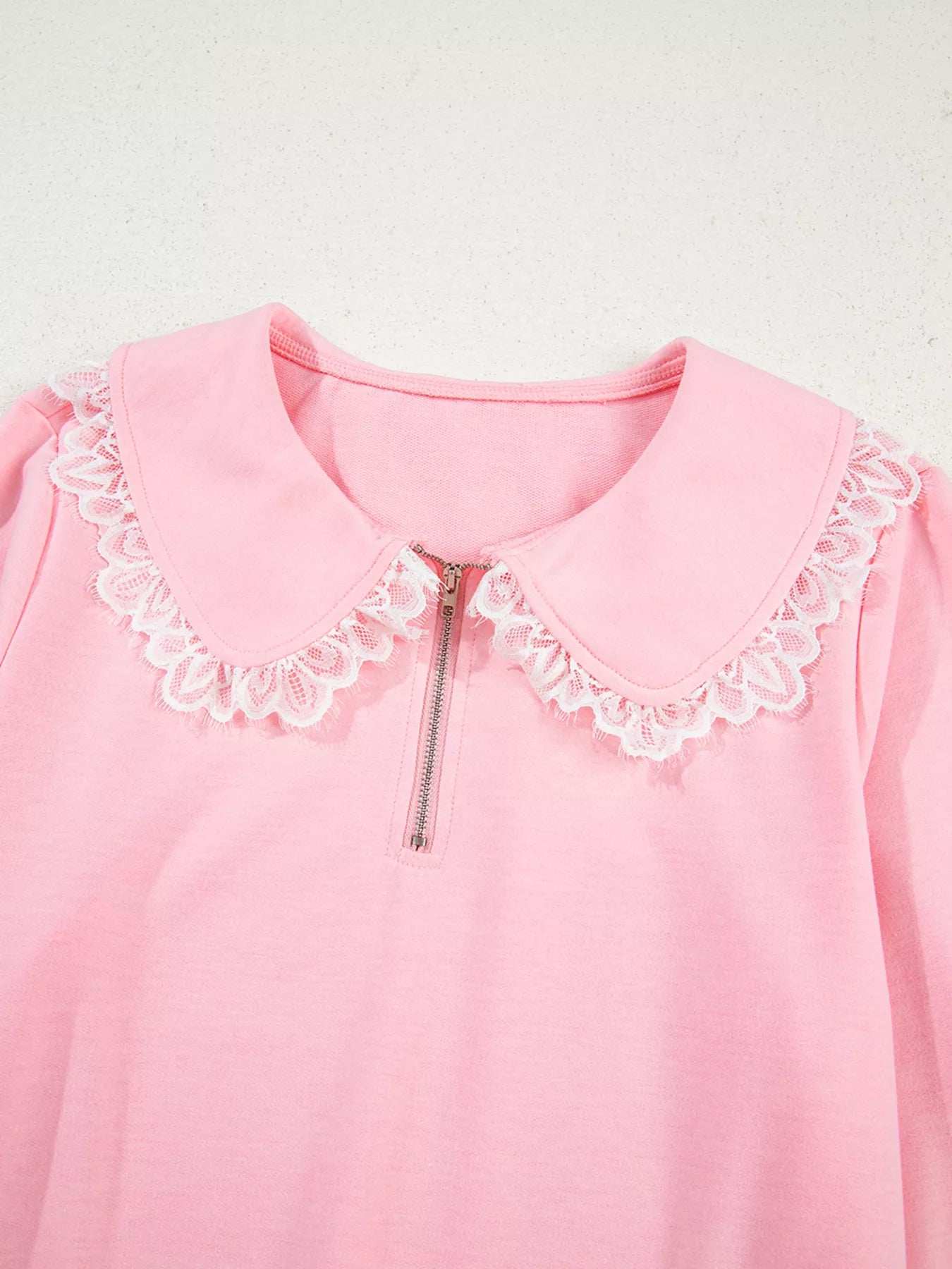 Peter Pan Lace Embellished Neck Sweatshirt and Skirt Two Piece Set - Trendsi - Flyclothing LLC