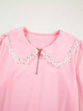 Peter Pan Lace Embellished Neck Sweatshirt and Skirt Two Piece Set - Trendsi - Flyclothing LLC
