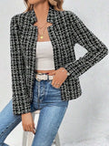 Plaid Open Front Long Sleeve Jacket - Trendsi - Flyclothing LLC