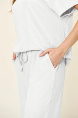 Double Take Full Size Texture Round Neck Short Sleeve T-Shirt and Wide Leg Pants - Trendsi - Flyclothing LLC