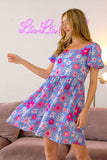 BiBi Floral Puff Sleeve Mini Dress - Trendsi - Flyclothing LLC