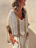 Contrast Scoop Neck Knit Cover Up - Trendsi
