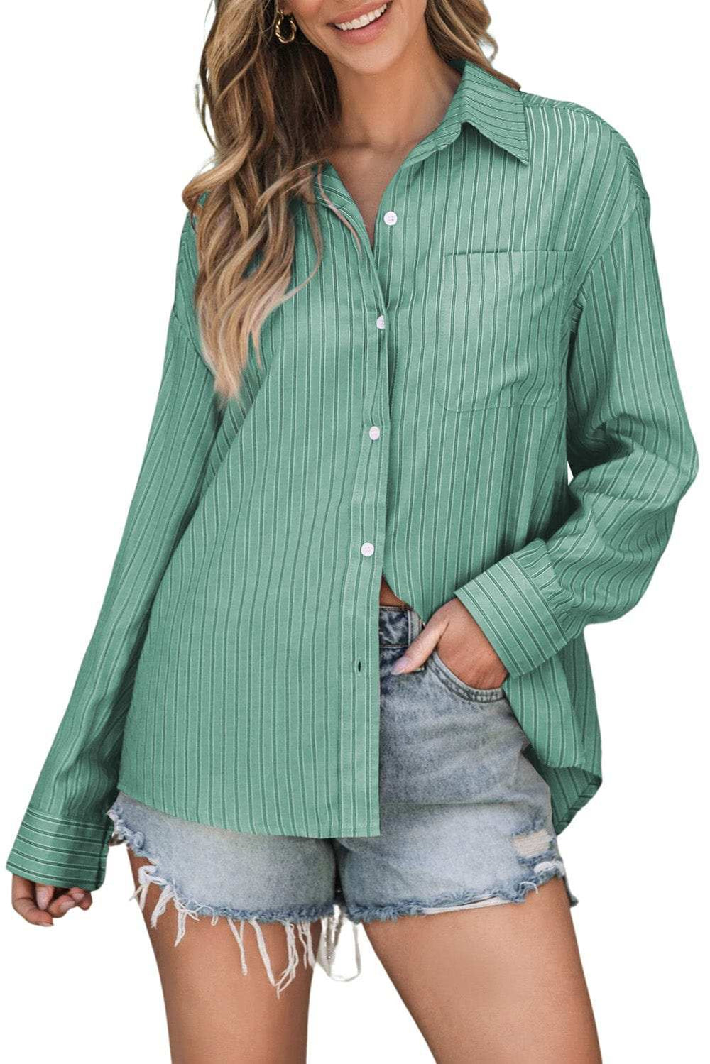 Striped Button Up Long Sleeve Shirt - Trendsi - Flyclothing LLC