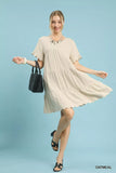 Umgee Linen Tiered Babydoll Dress with Ruffle Sleeves - Trendsi - Flyclothing LLC