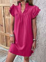 Ruffled Notched Cap Sleeve Mini Dress - Trendsi - Flyclothing LLC
