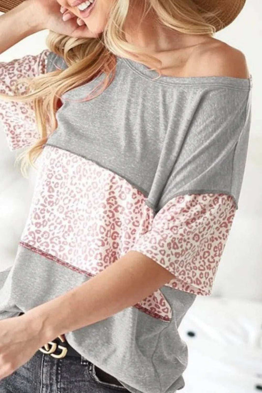 BiBi Triblend Knit with Leopard Block Out Stitching - Trendsi - Flyclothing LLC