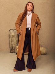 Plus Size Tied Long Sleeve Hooded Coat with Pockets - Trendsi