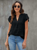 Swiss Dot Notched Flutter Sleeve Blouse - Trendsi - Flyclothing LLC