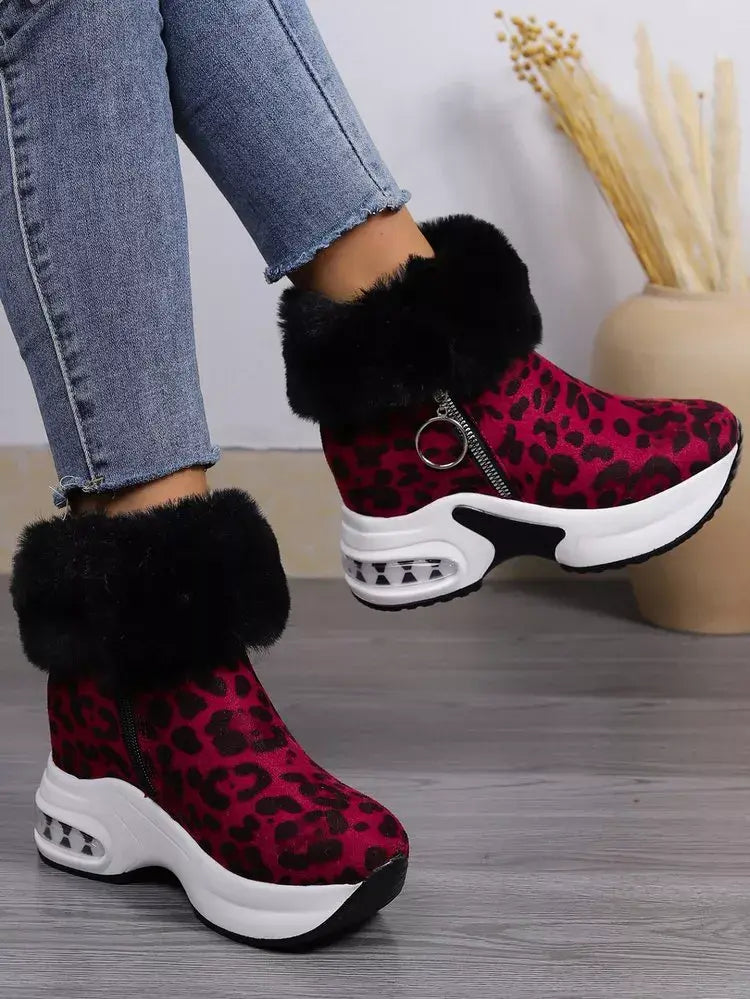 Fuzzy Side Zipper Platform Ankle Boots - Trendsi - Flyclothing LLC