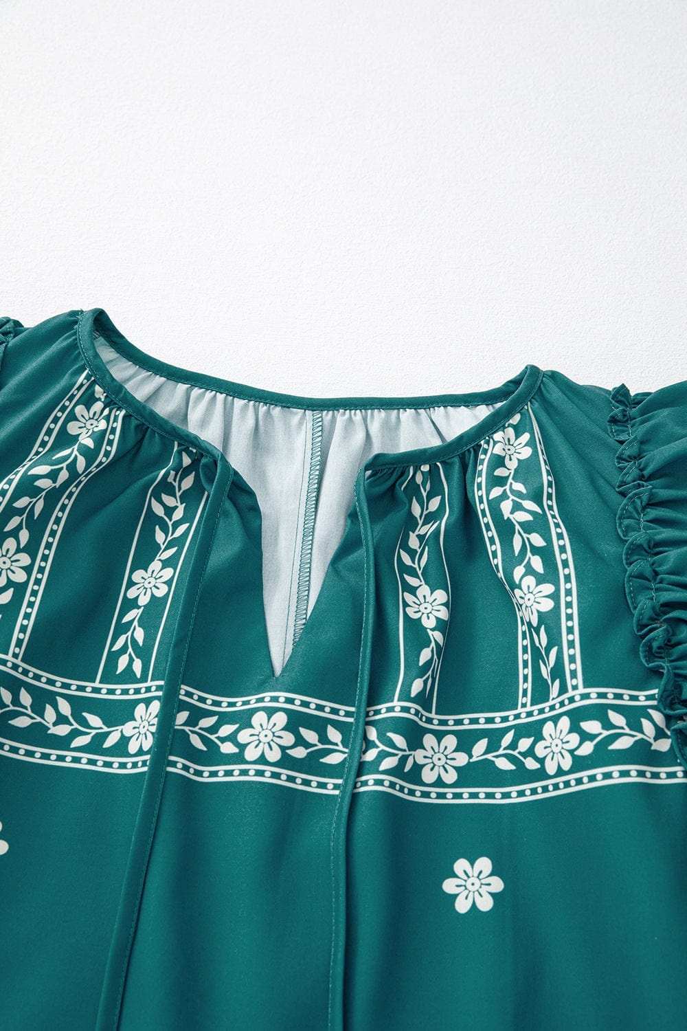 Floral Ruffle Puff Sleeve Tie Neck Mini Dress - Trendsi - Flyclothing LLC