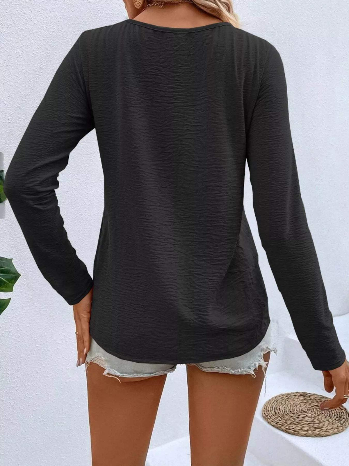 Full Size V-Neck Decor Button Long Sleeve T-Shirt Plus Size - Trendsi - Flyclothing LLC