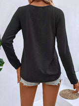 Full Size V-Neck Decor Button Long Sleeve T-Shirt Plus Size - Trendsi - Flyclothing LLC