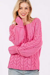 SAGE + FIG Cable-Knit Long Sleeve Sweater - Trendsi - Flyclothing LLC