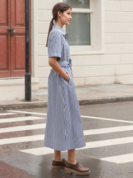 Striped Button Front Shirt Dress - Trendsi - Flyclothing LLC