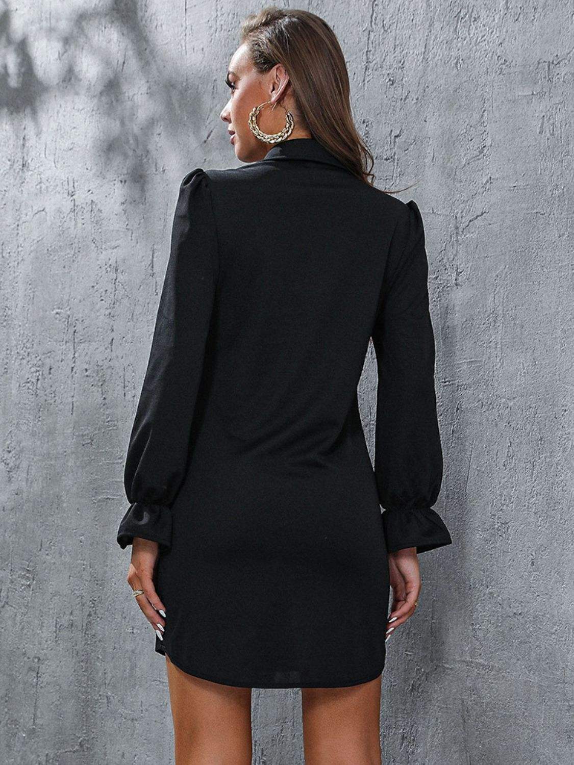 Perfee Ruched Button Up Long Sleeve Dress - Trendsi - Flyclothing LLC