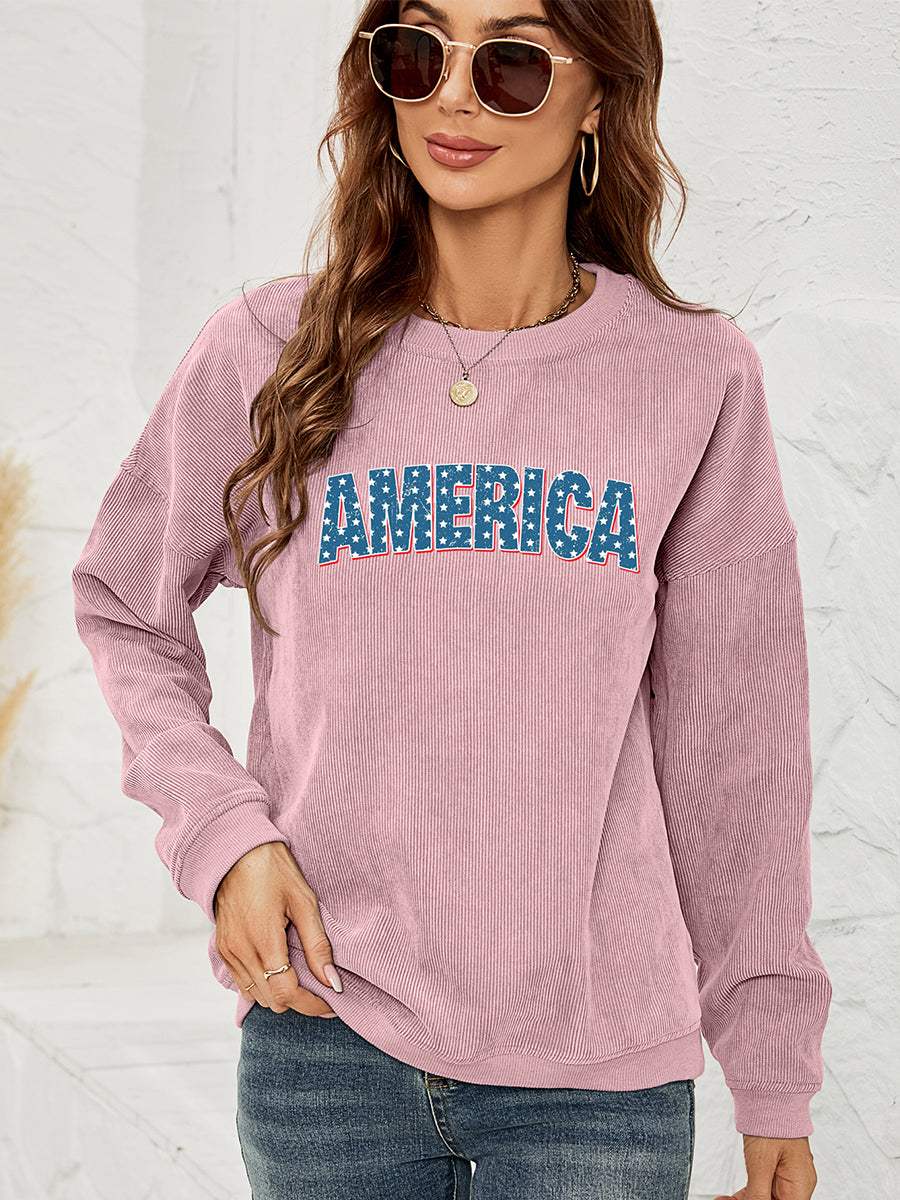 AMERICA Graphic Dropped Shoulder Sweatshirt - Trendsi - Flyclothing LLC