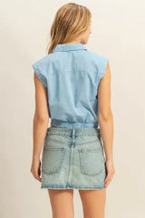 HYFVE Johnny Collar Sleeveless Cropped Blouse - Trendsi - Flyclothing LLC