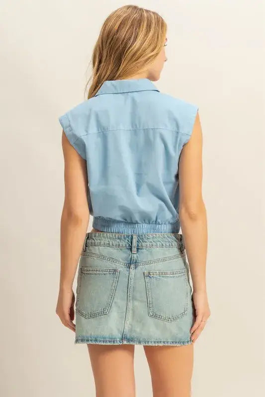 HYFVE Johnny Collar Sleeveless Cropped Blouse - Trendsi - Flyclothing LLC