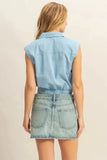 HYFVE Johnny Collar Sleeveless Cropped Blouse - Trendsi