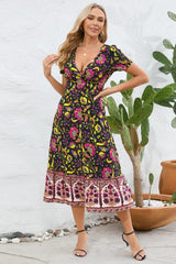 Printed Surplice Short Sleeve Dress - Trendsi